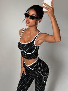 SHEIN Dewbera 女款無縫拼色瑜伽運動套裝 - 黑與白 - 查看 7