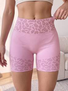 Slayform Women's Leopard Print Pleated Casual Daily Travel Sports Shorts - Pink - View 2