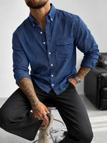 TONEVAULT Men's Casual Long Sleeve Shirt, Tencel Denim Fabric, All Season, Suitable For Formal Occasions And Office Commute - Blue - View 4
