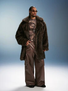PAVTROS Men's Fashion Faux Fur Lapel Coat, Suitable For Halloween, Christmas, New Year Wear - Rust Brown - View 3