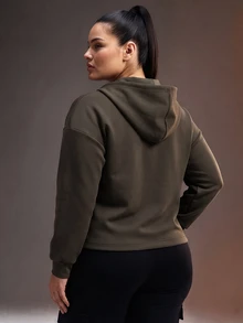 Powerista Women's Plus Size Deep Army Green Loose Drawstring Sports Alternative Baggy Jacket Fall Workout Active Pickleball - Army Green - View 5