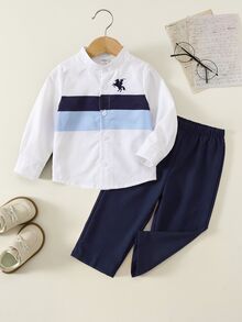 SHEIN 中性嬰兒男/女嬰 2件組男嬰套裝服飾 柔軟復古風 - 彩色 - 查看 4