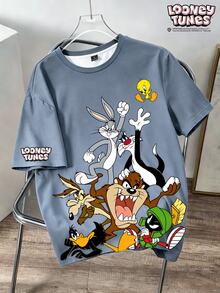 LOONEY TUNES X SHEIN Daypath Men's Cartoon Print Crew Neck Short Sleeve T-Shirt - Dusty Blue - View 5