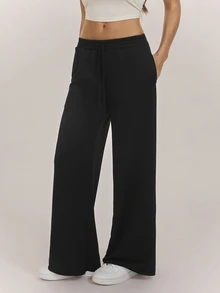 SHEIN Tall بنطال رياضي نسائي كاجوال بلون موحد وساق واسعة 2 قطعة - متعدد الألوان - مشاهدة 4