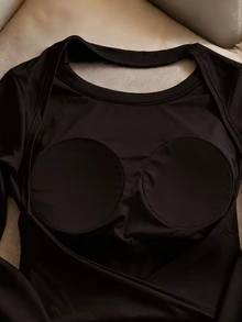INAWLY Camiseta de manga larga minimalista y versátil para mujer para uso diario - Marrón - Ver 3