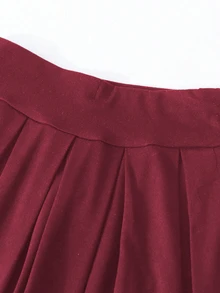 SHEIN 女童深紅色百褶裙褲，秋季服飾，百搭夏季休閒學院風校園裙褲，假期穿搭 - 酒紅色 - 查看 6