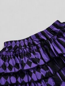 ROMWE Goth 大尺碼女款哥德風可愛拼接條紋格紋小丑南瓜短褲 - 紫色 - 查看 3
