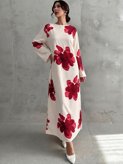 Yasmyna Women's Elegant Fashion Floral Print Long Sleeve Dress