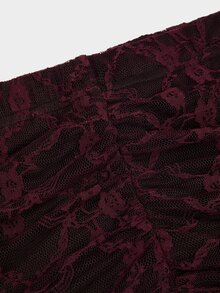 Sweetra Plus Size Women's Lace Patchwork Fashion Versatile Mermaid Skirt - Burgundy - View 7