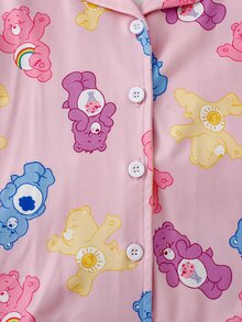 SHEIN X Care Bears GraphicGems 秋冬粉色少女聯名印花可愛卡通彩色熊圖案柔軟舒適阻燃面料領口長袖褲子2件套居家服 - 粉色 - 查看 4