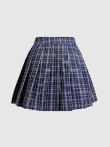 Sweetra Plus Size Korean Style Plaid Pleated Mini Skirt, Preppy - Multicolor - View 2