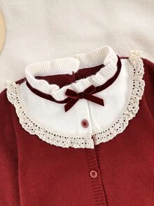 SHEIN Baby Girl Ruffled Stand Collar Casual Sweater Jumpsuit - Red - View 7