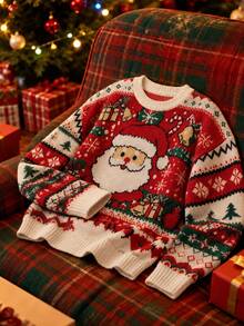 SHEIN Women's Autumn/Winter Casual Christmas Pattern Crew Neck Long Sleeve Knit Pullover Sweater - Multicolor - View 6