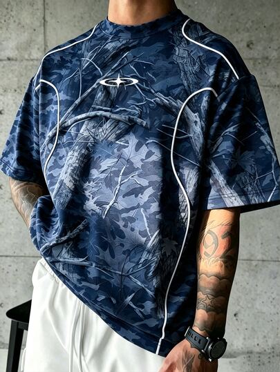 Sport MetroGents Men's Branch Print Short Sleeve Loose Fit Sports T-Shirt, Gym