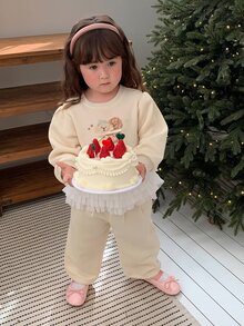 DAZY Set Sweatshirt Bayi Perempuan (Leher Bulat Lengan Panjang Motif Jala 2 Potong) - Aprikot - View 6