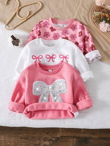 SHEIN Young Girl Young Girl Young Girl Young Girl Young Girl 3pcs Knit Solid Color Round Neck Loose Casual Autumn Winter Sweatshirt - Multicolor - View 4