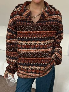 DAZY Women's Multi-Color Striped Hooded Loose Pullover Long Sleeve Casual Retro Sweatshirt - Multicolor - View 3