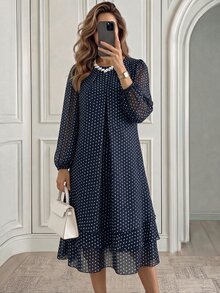 EMERY ROSE Polka Dot Casual Party Dress For Middle-Aged And Elderly Women - Navy Blue - View 6