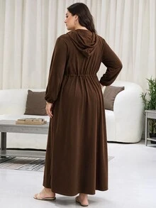 Veilorie Plus Size Women Solid Color Casual Daily Long Sleeve Sweatshirt - Brown - View 2