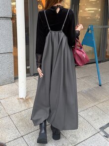 FRIFUL Women's Solid Color Pleated Casual Daily Summer Long Dress - Grey - View 7