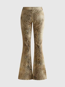 ROMWE Hippie Autumn/Winter Vintage Retro Y2K Western Animal Snake Print Ultra Low Waist Flare Jeans - Brown - View 2