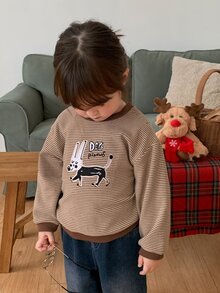 DAZY Infant/Toddler (Girl) Round Neck Striped Long Sleeve Autumn/Winter Sweatshirt - Coffee Brown - View 4