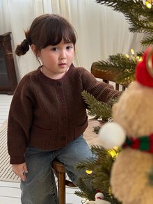 DAZY Sweater Bayi Perempuan Lengan Panjang Leher Bulat Warna Kontras Musim Gugur/Musim Dingin - Hijau - View 9