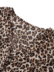 GlowEve CURVE Plus Size Autumn/Winter Elegant V-Neck Design Sleeve Cinched Waist Leopard Print Dress - Khaki - View 4