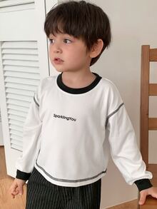DAZY Infant/Toddler (Boy) Crew Neck Colorblock Casual Long Sleeve Top, Spring/Autumn - White - View 1