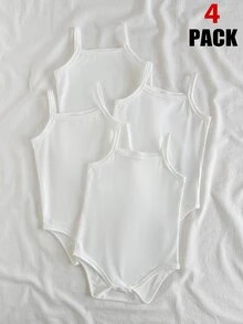Vintaside Kids 4件組新生女嬰吊帶連身衣，甜美可愛白色純色，按扣開胯、無袖方領，輕便夏日度假芭蕾風基礎款 - 彩色 - 查看 1