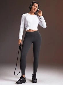 Powerista 女款秋冬加厚保暖內裡短版修身緊身褲 - 深灰色 - 查看 7
