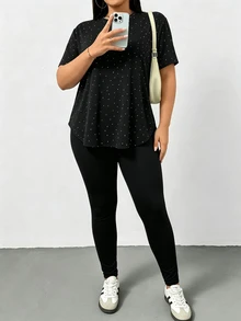 Shapeblank 女款波點印花短袖圓領弧形下擺上衣與長褲兩件套 - 彩色 - 查看 6