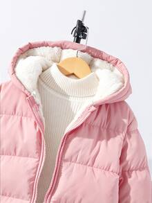 SHEIN 1件少女中長款長袖加厚外套，內裡刷毛，舒適保暖，純色 - 粉色 - 查看 6