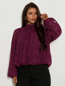 Aloruh Women's Solid Color Minimalist Applique Pattern Shirt, Casual, Suitable For Dating, Vacation, Party, Daily Outings, Gatherings, Outdoor Activities - Burgundy - View 3