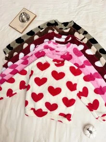 Napfluff [Random Color]Heart Plush Women's Pajama Set, Soft And Skin-Friendly Loungewear For Autumn/Winter - Multicolor - View 3