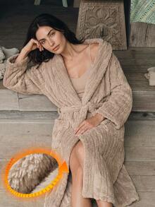DAZY Women's Solid Color Casual Daily Home Sleepwear Robe - Khaki - View 1