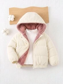 SHEIN 女嬰可愛秋冬百搭休閒保暖燈芯絨內層加厚連帽外套 - 卡其色 - 查看 10
