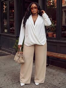 Slaydiva New Design Elegant Commute Grey-Purple Drape Lapel No-Button Casual Blazer Plus Size - White - View 11