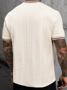 Manfinity Homme Herr T-shirt med geometriskt mönster, rund hals och kort ärm, lämplig för dagligt bruk - Aprikos - Visa 2
