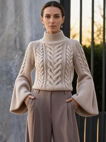 SHEIN Women's Solid Color Casual Versatile Daily Wear Sweater - Apricot - View 3