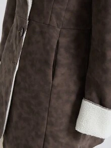 Solivie Women's Plush Patchwork Front Button Casual Regular Fit Jacket, Autumn/Winter Fall Winter 2026 Winter Clothes - Coffee Brown - View 6