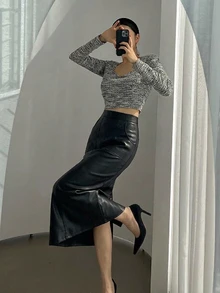DAZY Women's Solid Color Casual Versatile Daily Skirt - Black - View 5