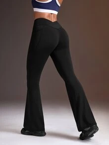 Powerista Women's Solid Color High Waist Daily Fitness Flare Leggings - Black - View 2