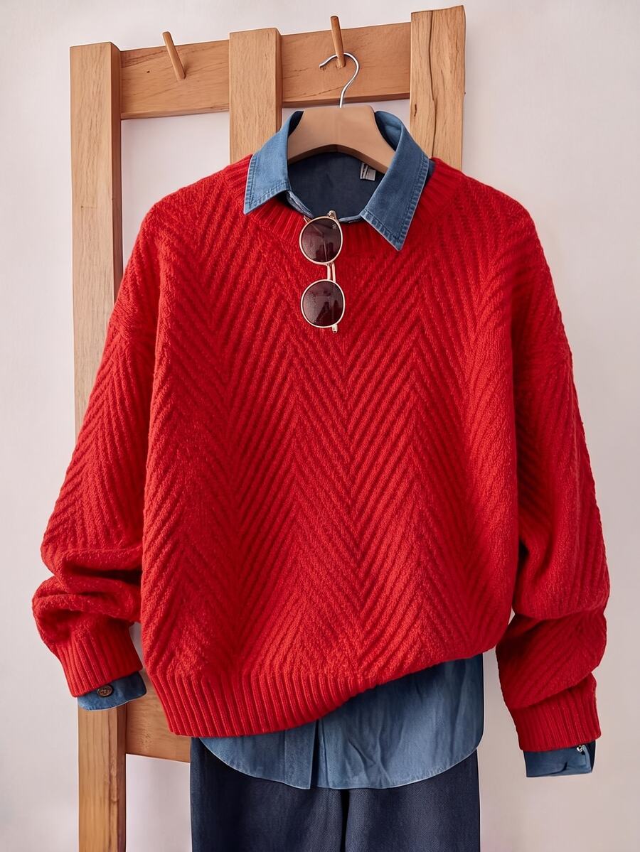 GlowEve Women's Solid Color Casual Versatile Everyday Sweater - Merry Berry - View 1