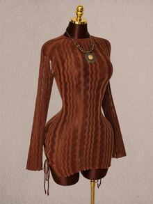 Amplova Women's Fashionable Daily Knit Backless Dress - Brown - View 7