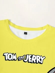 TOM & JERRY X SHEIN 女款卡通印花寬鬆圓領短袖套頭T恤，適合日常穿著 - 白色 - 查看 3