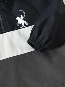 SHEIN 2件組男嬰秋冬拼接色連帽長袖套頭衛衣與鬆緊腰長褲套裝，嬰兒幼兒藍色套裝 - 彩色 - 查看 5
