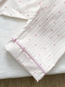 Girls' Elegant Beautiful White & Pink Heart Pattern Casual Comfortable Long Sleeve Pants 2 Pieces Loungewear Set - White - View 4