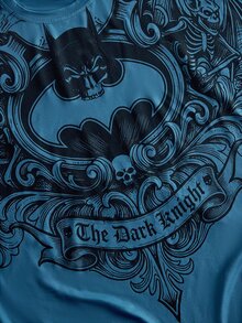 ROMWE MEN Batman X ROMWE 男士骷髏印花圓領短袖休閒百搭T恤 - 藍色 - 查看 4