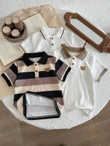 SHEIN 男童休閒3件套 Polo 衫，波希米亞風舒適開學季套裝，適合畢業典禮、婚禮、生日派對，舒適夏季穿搭 - 彩色 - 查看 6